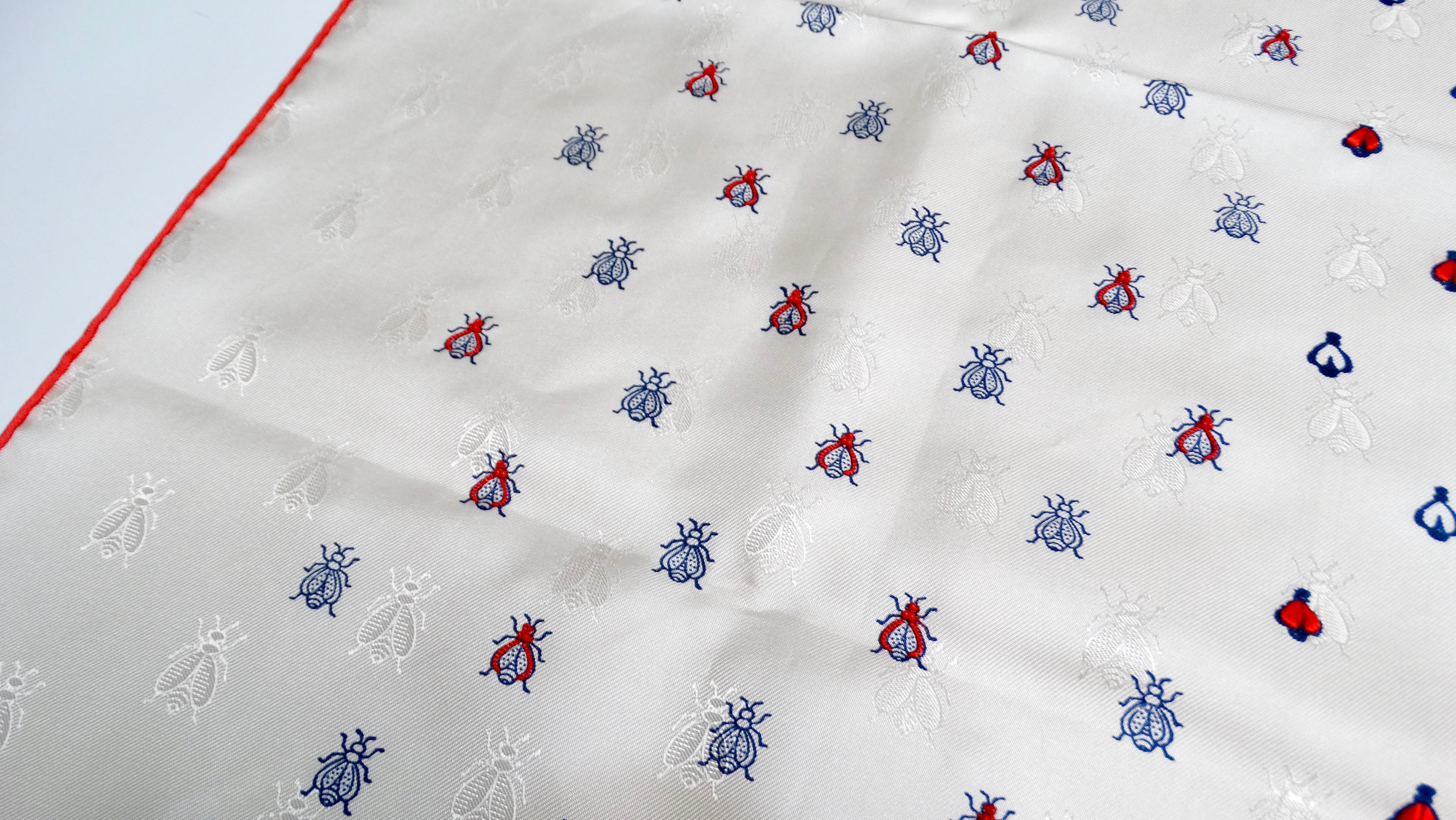 Hermes Ivory & Ruby Toned Beaded Insect Silk Scarf In Good Condition In Scottsdale, AZ