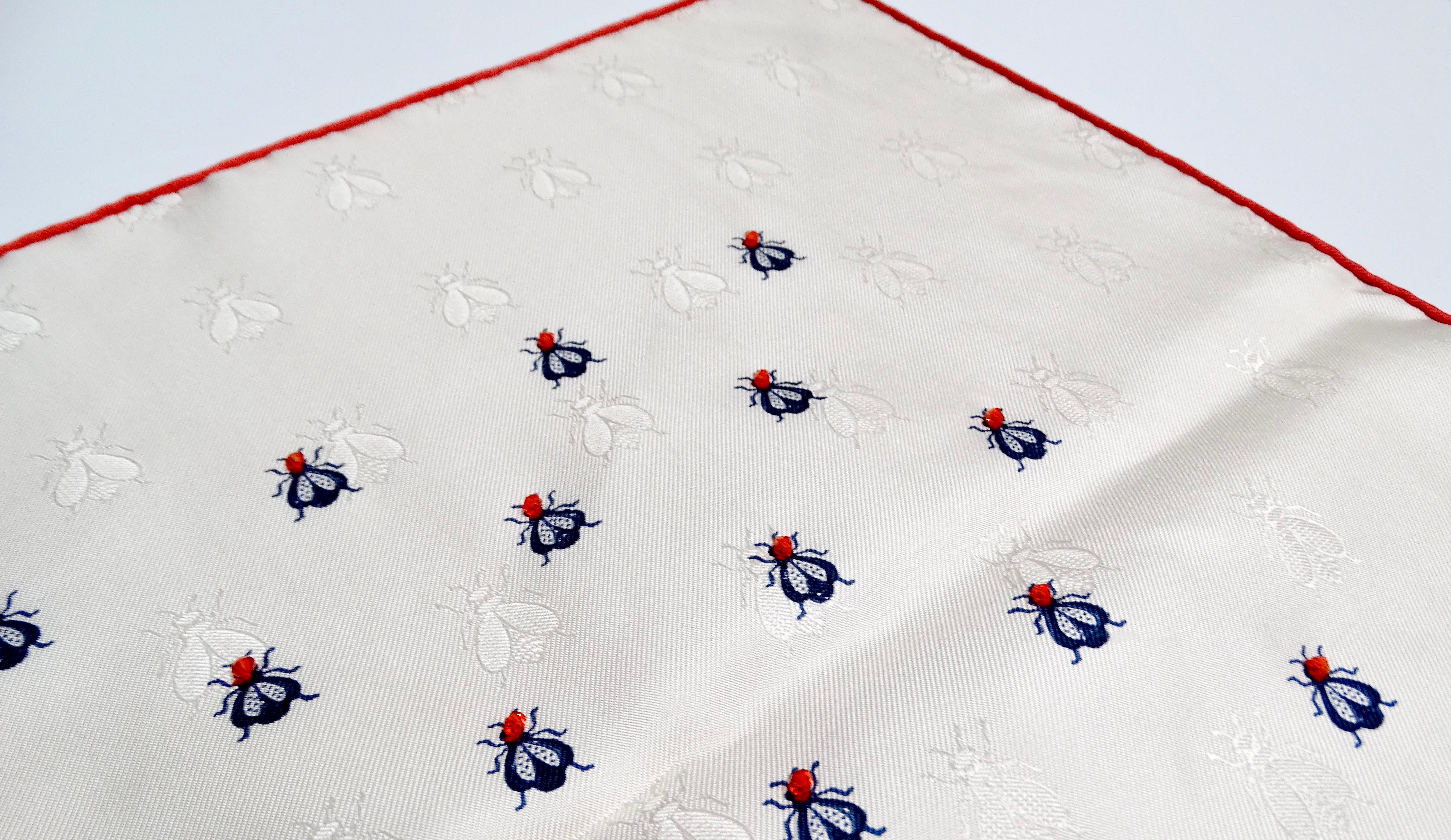 Women's or Men's Hermes Ivory & Ruby Toned Beaded Insect Silk Scarf