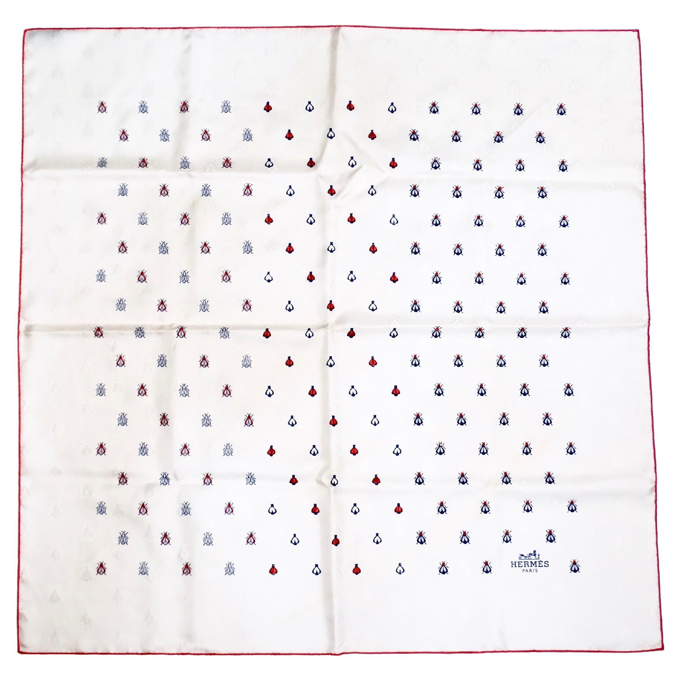 Hermes Ivory & Ruby Toned Beaded Insect Silk Scarf