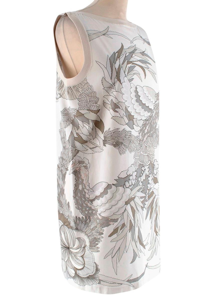 Gray Hermes Ivory Scarf Print Sleeveless Shift Dress - Size US2