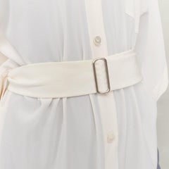 HERMES ivory silk kimono kaften sleeves belted shirt dress FR40 S