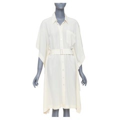 HERMES ivory silk kimono kaften sleeves belted shirt dress FR40 S