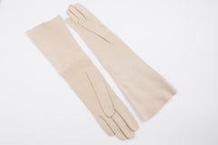 Hermes Ivory Suede Leather Long Gloves Size 6.5