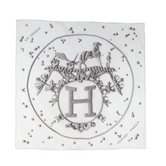 Hermes Ivory Vif Argent Silk Twill Scarf 90