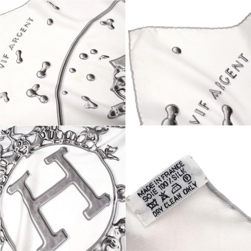 Hermes Ivory Vif Argent Silk Twill Scarf 90 2