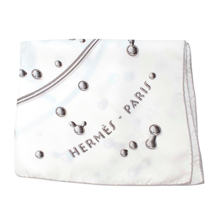 Hermes Ivory Vif Argent Silk Twill Scarf 90 3