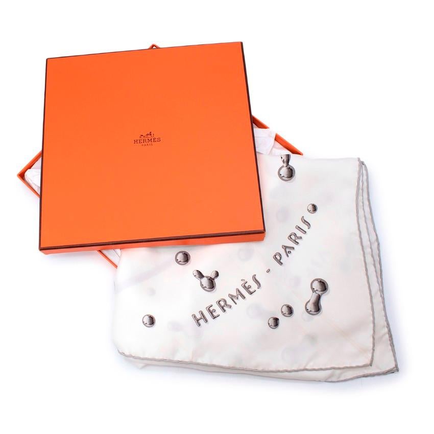 Hermes Ivory Vif Argent Silk Twill Scarf 90 4