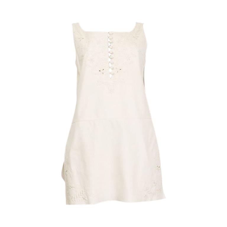 HERMES ivory white leather FLORAL EMBROIDERED Sleeveless Mini Dress 38 S