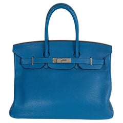 HERMES Izmir blue Clemence leather BIRKIN 35 Tote Bag w PHW