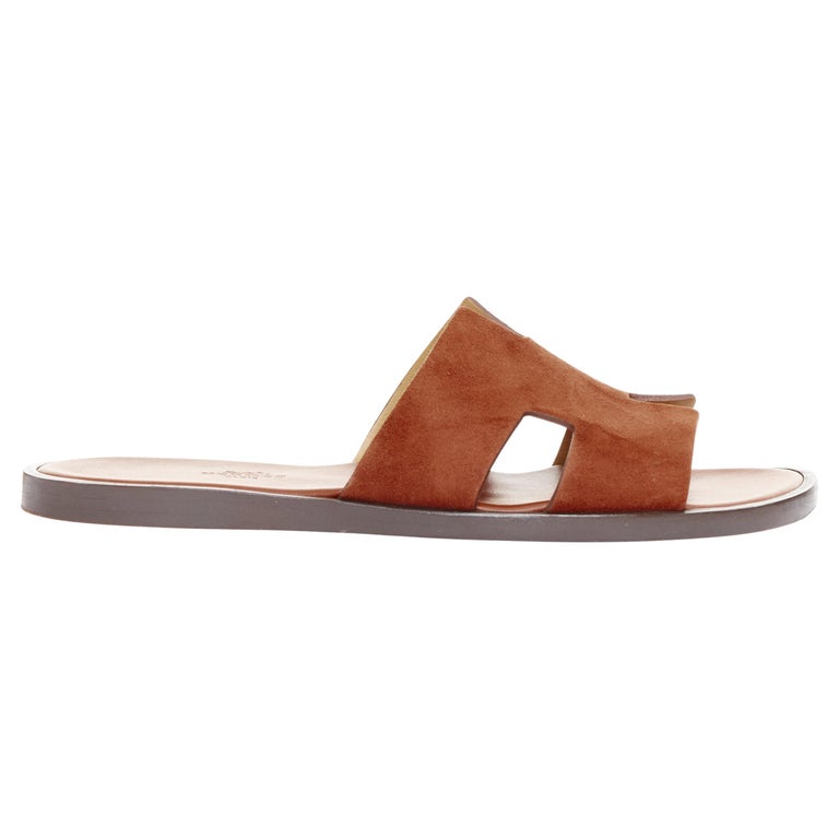 HERMES Izmir brown suede goatskin leather H cut out flat  display picture 2