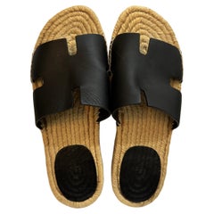 HERMES Izmir Leather Sandles Black Mens 41