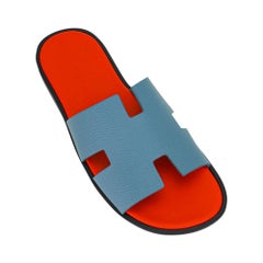 Hermes Izmir Sandal Bleu Bleuet and Orange Epsom Leather Men's Shoes 42 / 9