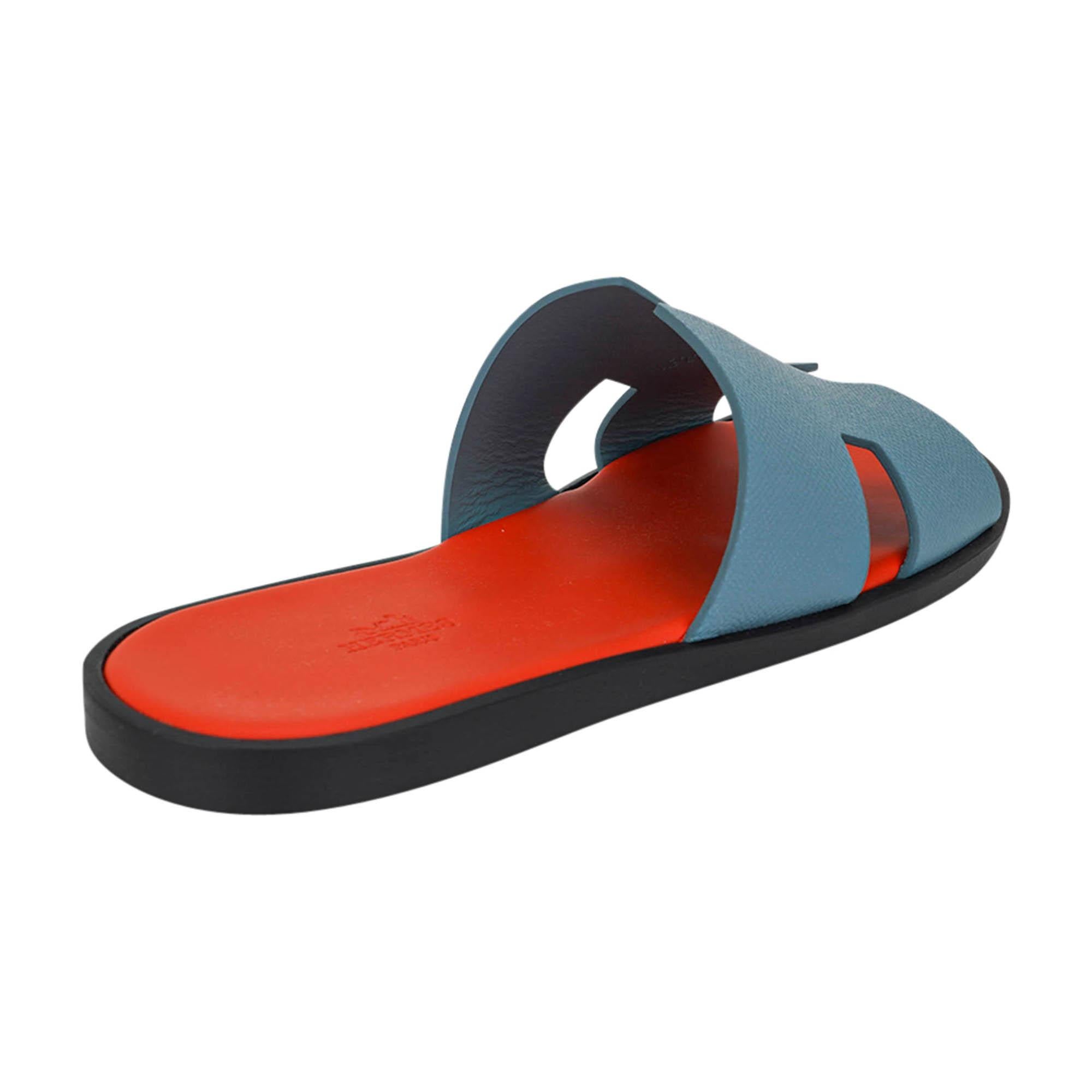 Hermes Izmir Sandal Bleu Bleuet and Orange Epsom Leather Men's Shoes 42 / 9 Neuf - En vente à Miami, FL