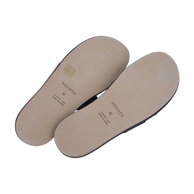 Izmir Sandale Marine Epsom Leder Herren Schuhe flache 42 / 9 von Hermès im  Angebot bei 1stDibs