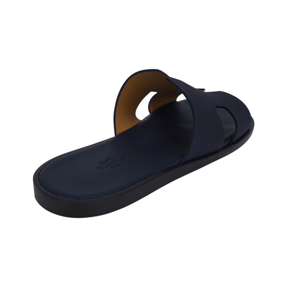 Hermes Izmir Sandal Marine Epsom Leather Men's Shoes Flat 43.5 / 10.5 1