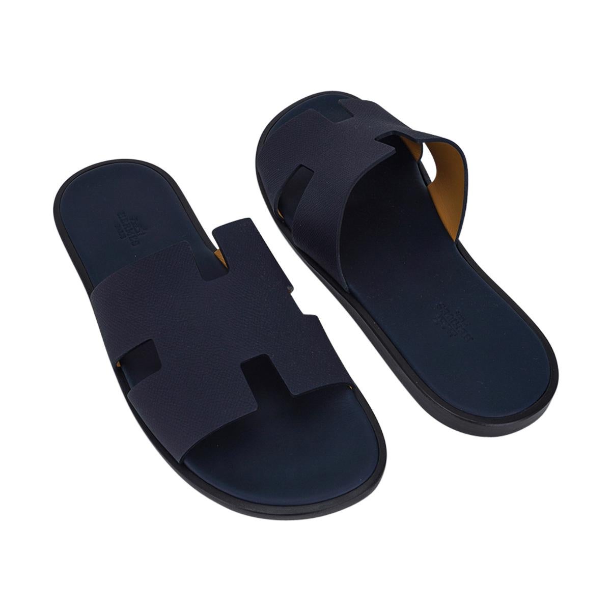 Hermes Izmir Sandal Marine Epsom Leather Men's Shoes Flat 43.5 / 10.5 2