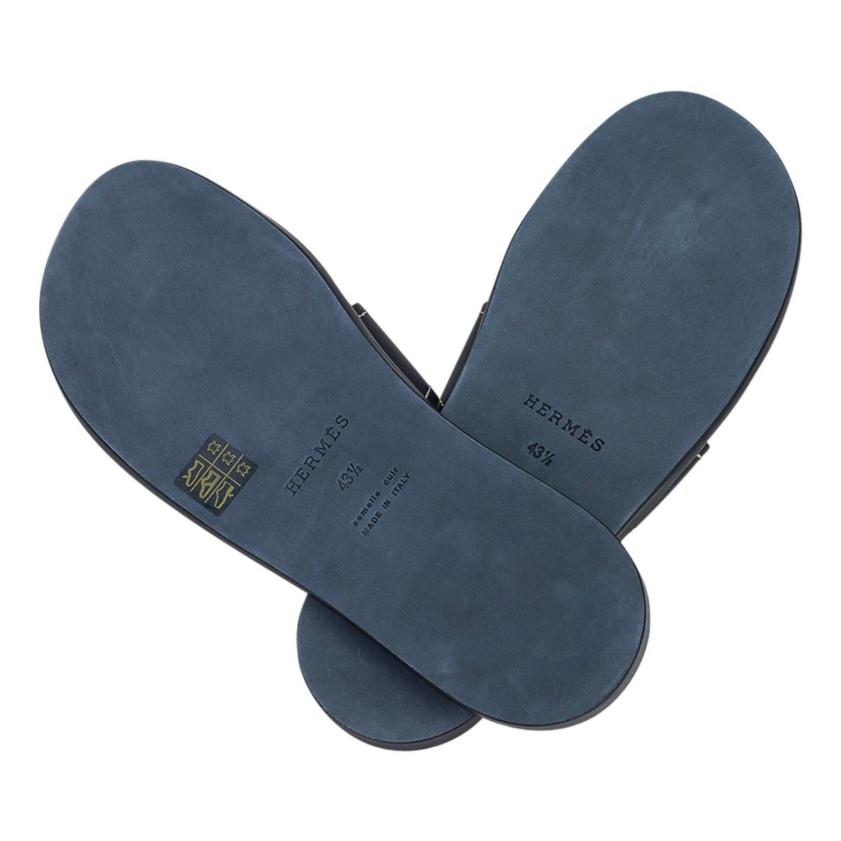 Hermes Izmir Sandal Men's Shoes Blue Marine/White Topstitch 43.5 / 10.5 For Sale 3