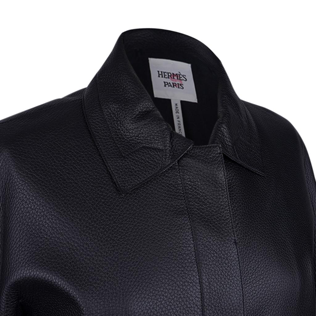 Hermes Jacket Black Deerskin Logo Buttons New w/ Tag 36/4 1