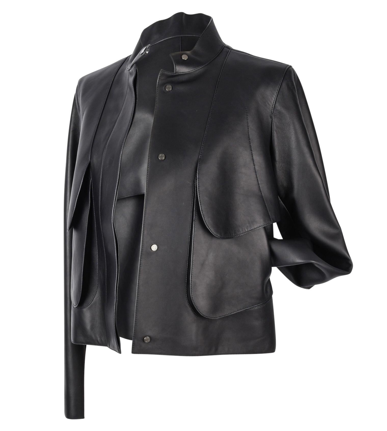 Hermes Jacket  Black. I Layered Lambskin Leather Clou de Sell.e Snaps 38 / 6 new In New Condition In Miami, FL