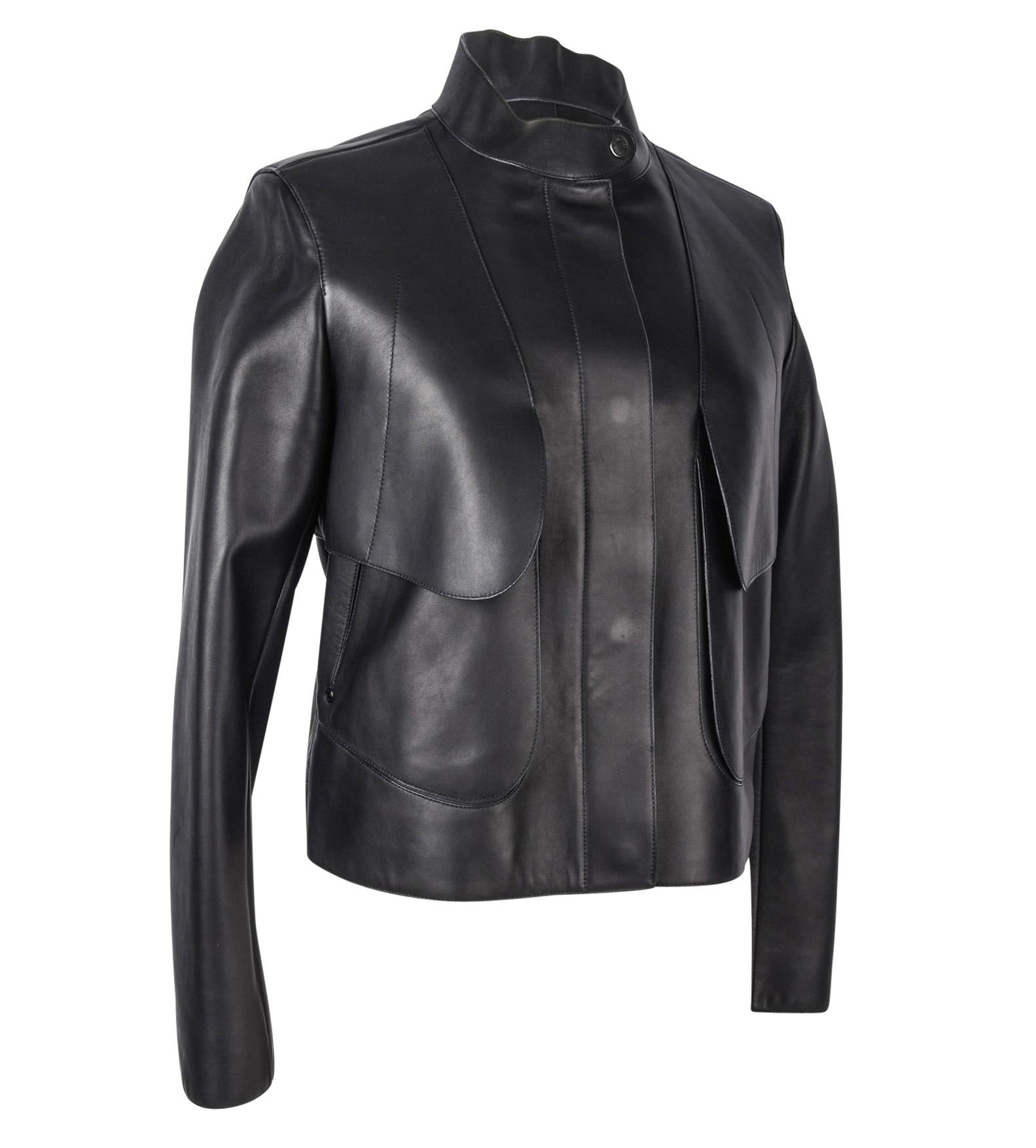 Women's Hermes Jacket  Black. I Layered Lambskin Leather Clou de Sell.e Snaps 38 / 6 new