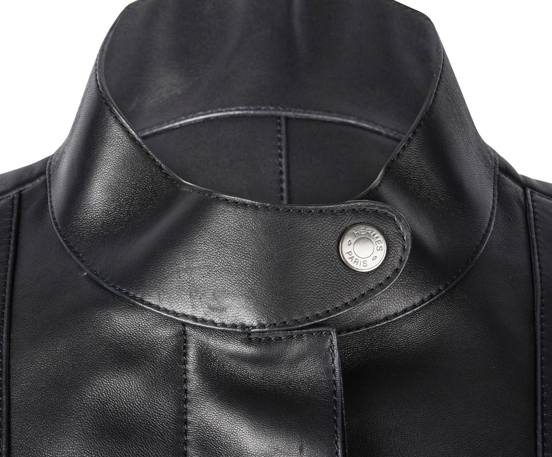 Hermes Jacket  Black. I Layered Lambskin Leather Clou de Sell.e Snaps 38 / 6 new 1