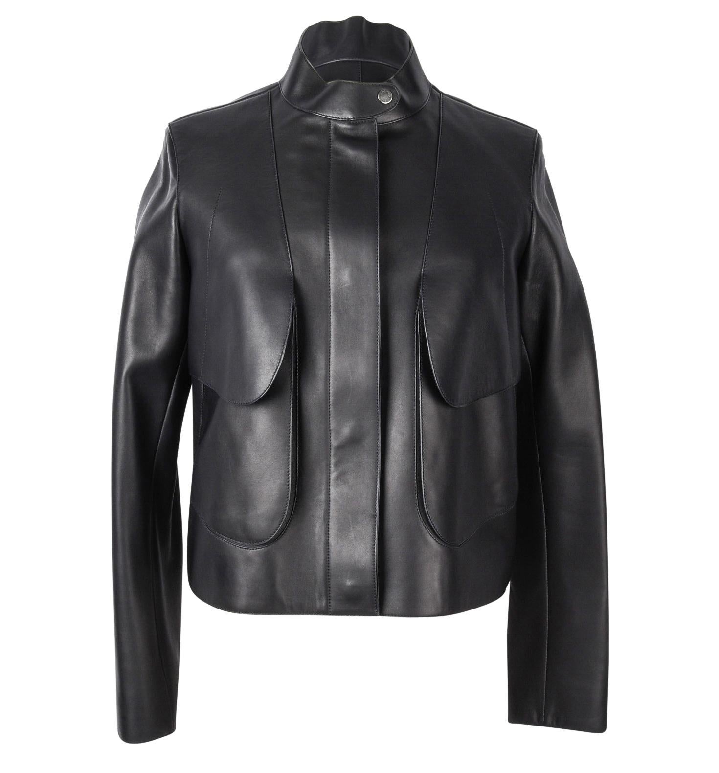 Hermes Jacket  Black. I Layered Lambskin Leather Clou de Sell.e Snaps 38 / 6 new 2