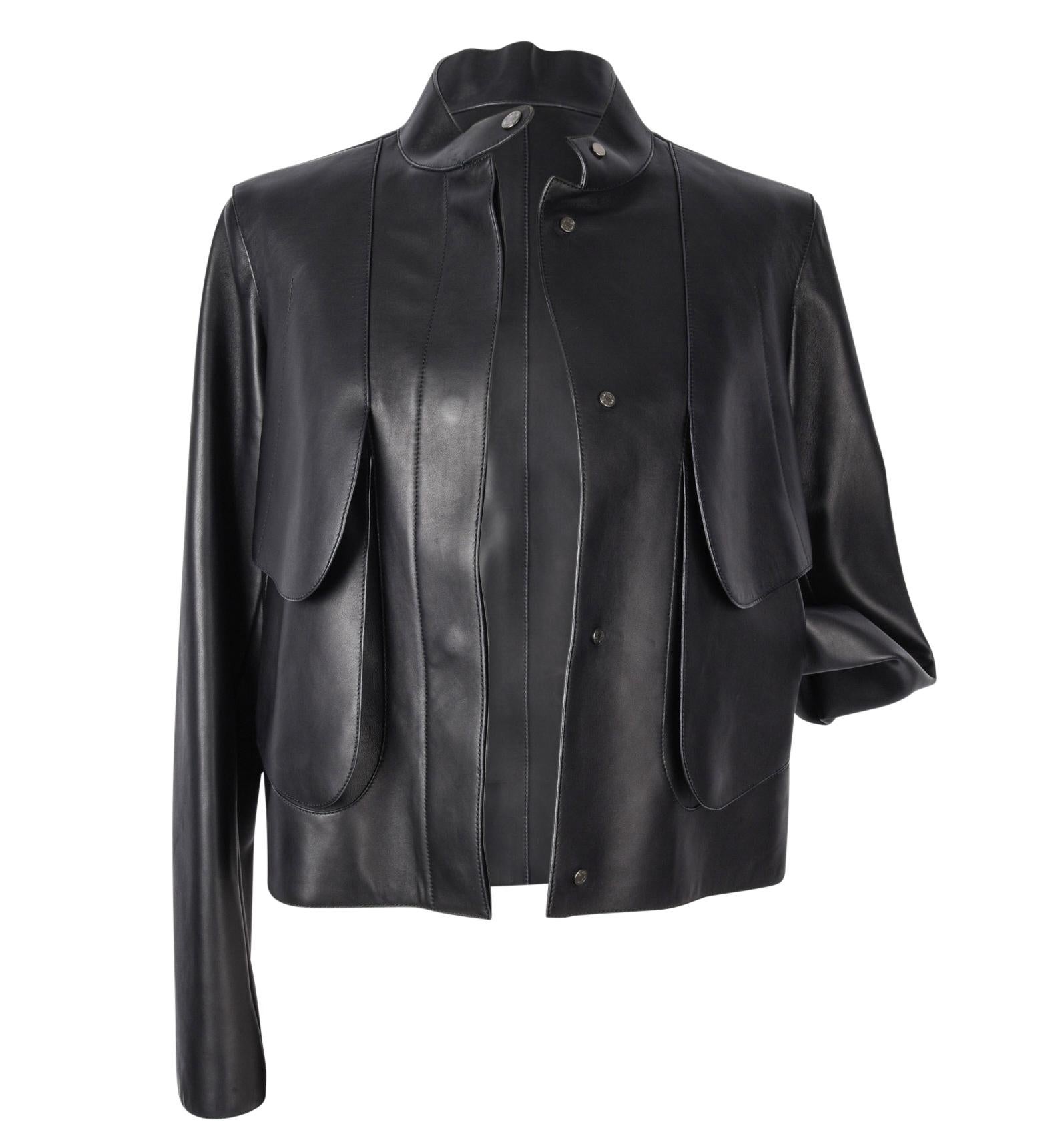 Hermes Jacket  Black. I Layered Lambskin Leather Clou de Sell.e Snaps 38 / 6 new 5