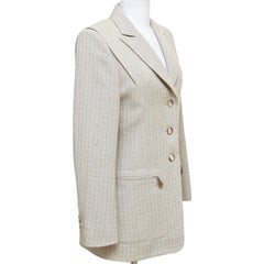 Hermes Jacket Blazer Linen Wool Green Yellow Leather Silk Long Sleeve 38 Vintage