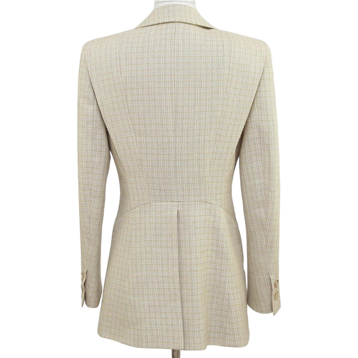 Hermes Jacket Blazer Linen Wool Green Yellow Leather Silk Long Sleeve 38 Vintage 1