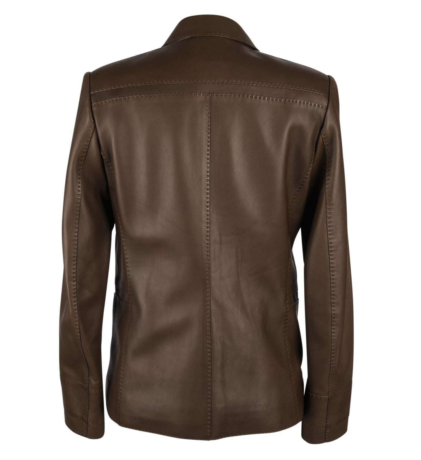 Hermes Jacket Brown Lambskin Leather Silk Scarf Print Interior Blazer 38 / 6 New 3