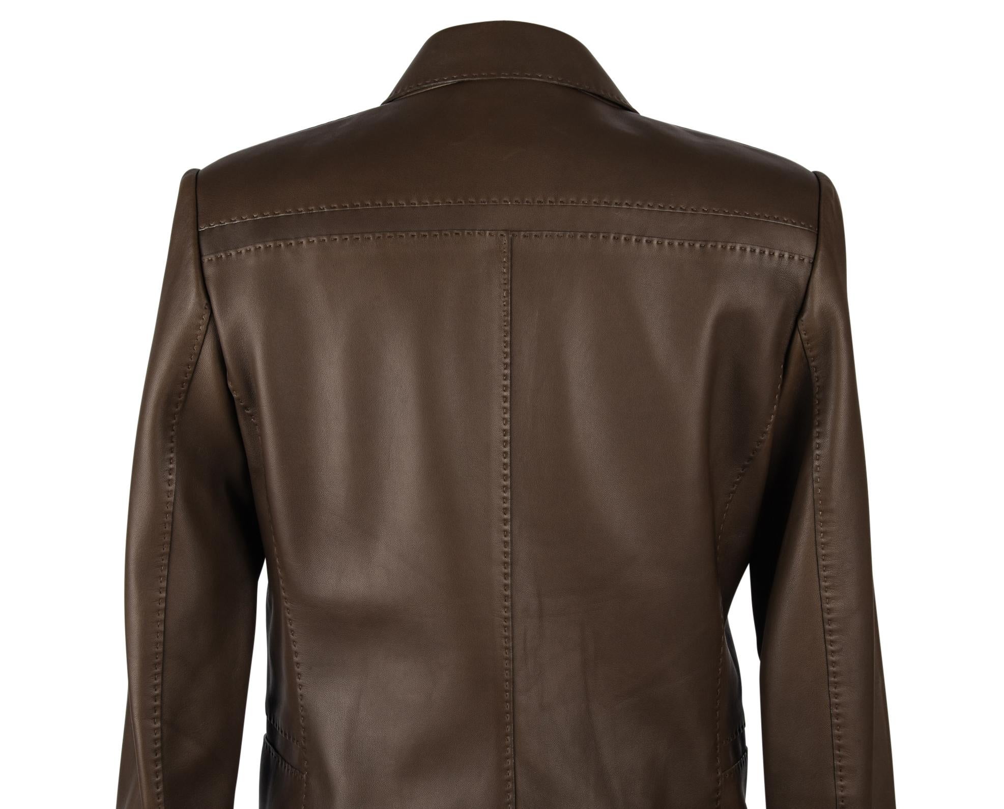 Hermes Jacket Brown Lambskin Leather Silk Scarf Print Interior Blazer 38 / 6 New 4