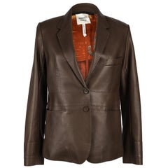 Hermes Jacket Brown Lambskin Leather Silk Scarf Print Interior Blazer 38 / 6 New