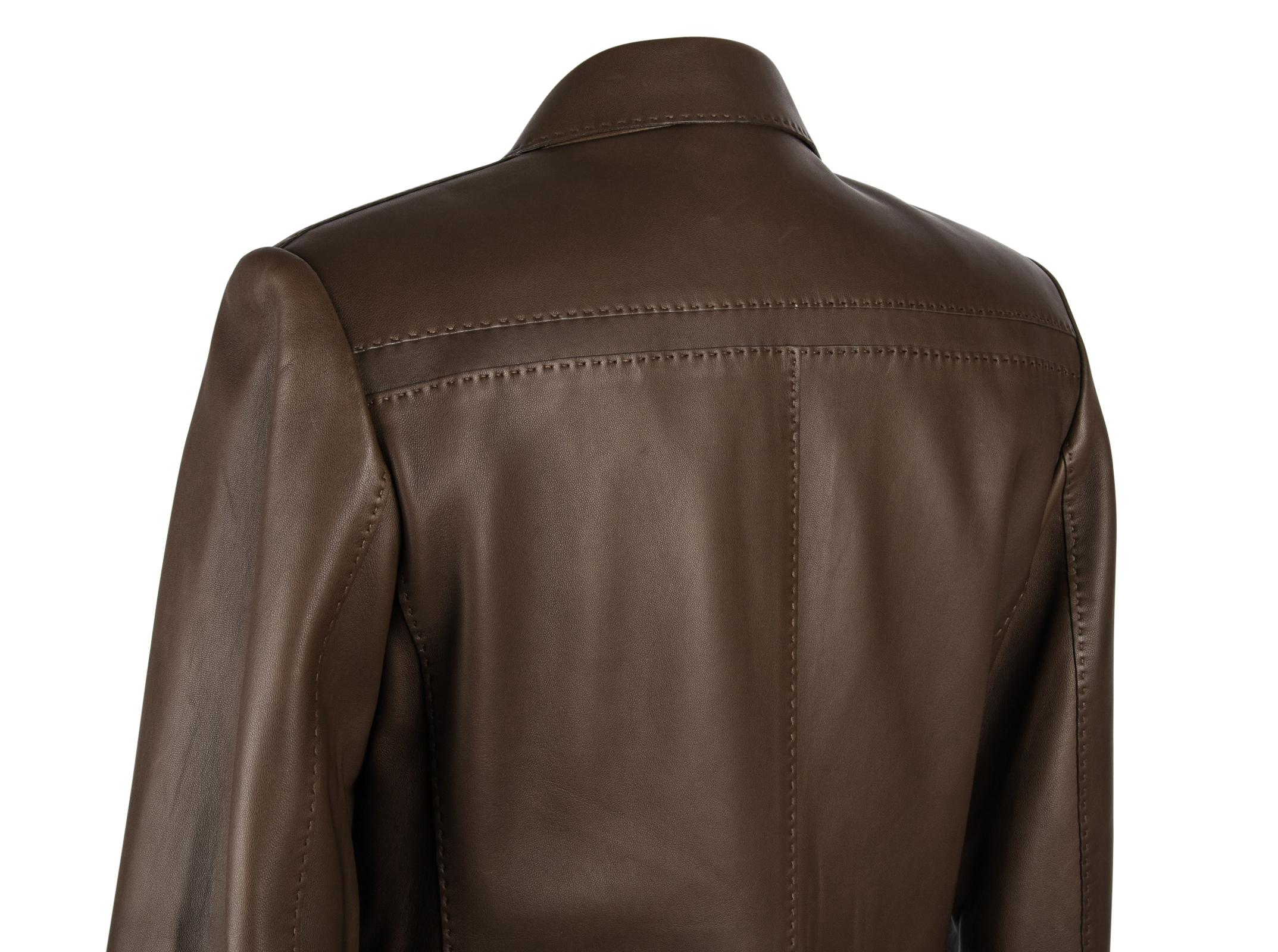 Women's Hermes Jacket Brown Lambskin Leather Silk Scarf Print Interior Blazer 38 / 6 New