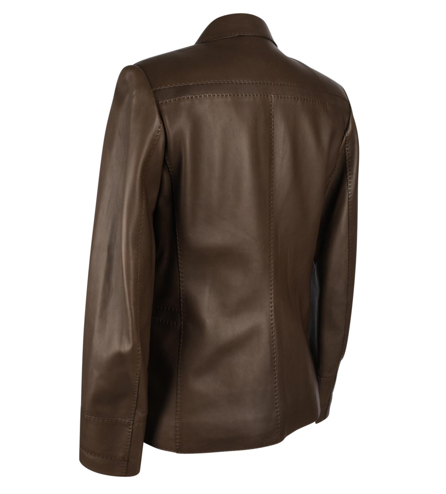 Hermes Jacket Brown Lambskin Leather Silk Scarf Print Interior Blazer 38 / 6 New 1