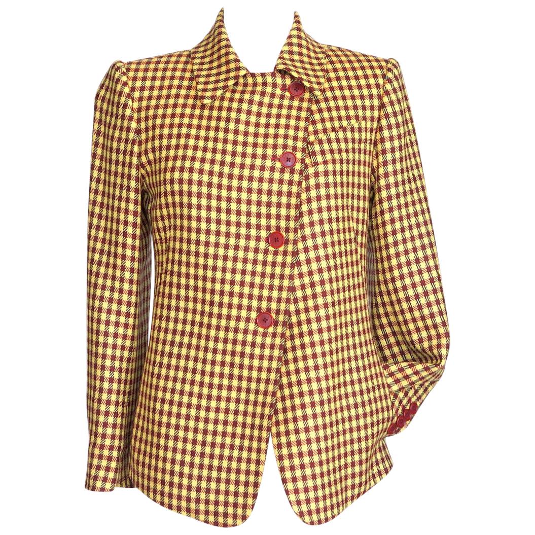 Hermes Jacket Cashmere / Wool Plaid Rouge and Jaune 36 / 4  