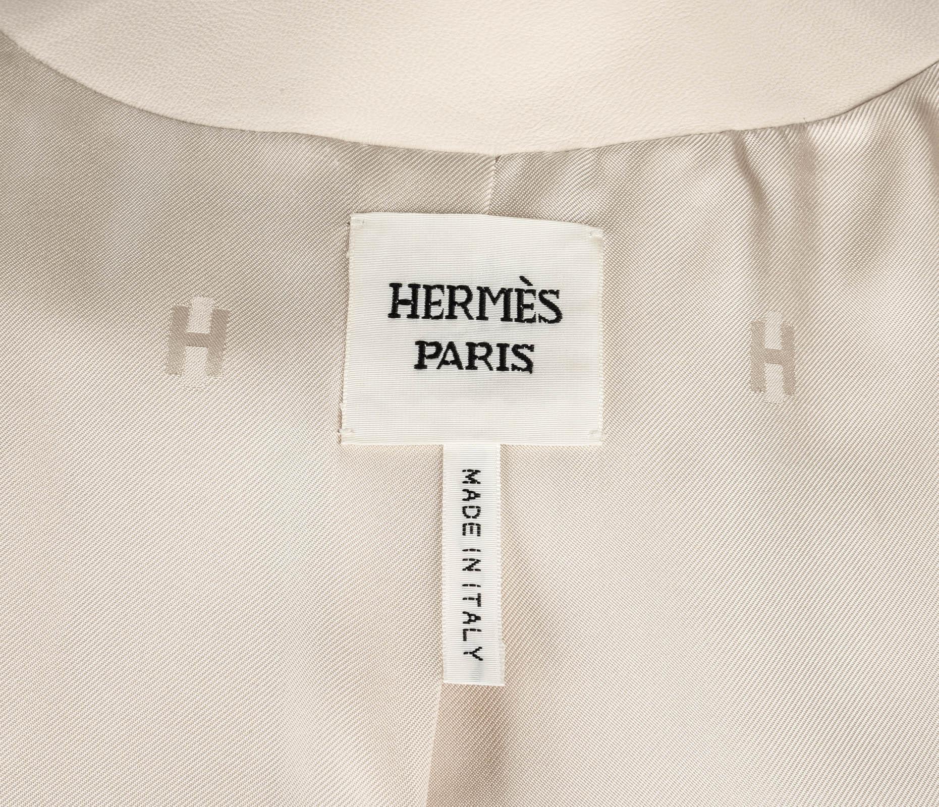 Hermes Jacket Cream Lambskin Leather Black Piping 36 / 4 4