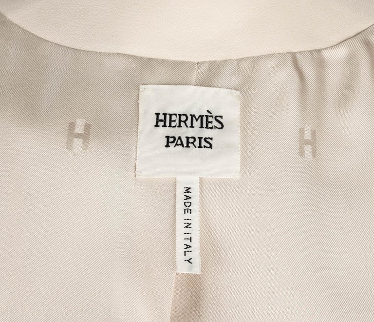 Hermes Jacket Cream Lambskin Leather Black Piping 36 / 4 at 1stDibs