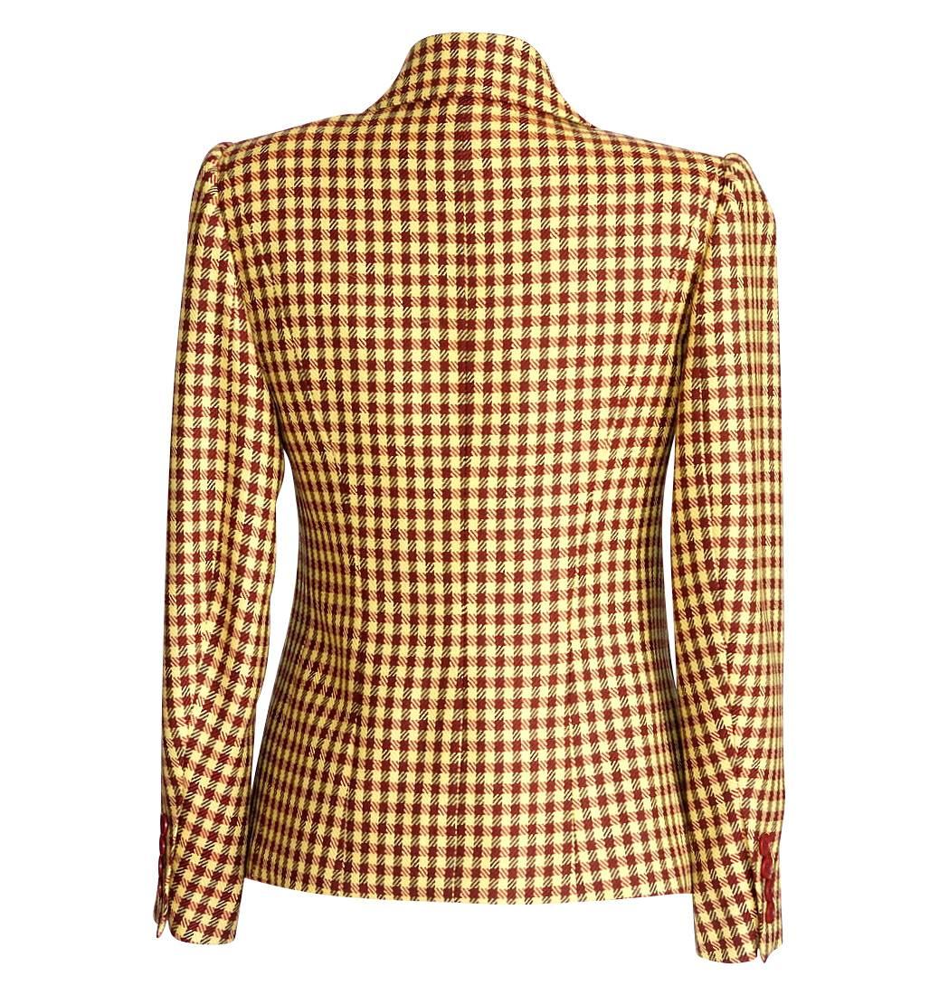 Hermes Jacket Cashmere / Wool Plaid Rouge and Jaune 36 / 4   In Excellent Condition In Miami, FL