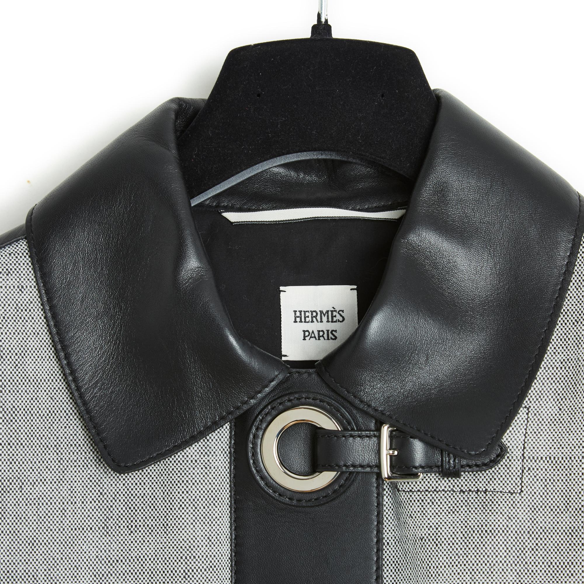 Hermes Jacket FR38 Oversized cropped fit Canvas Leather Black 2