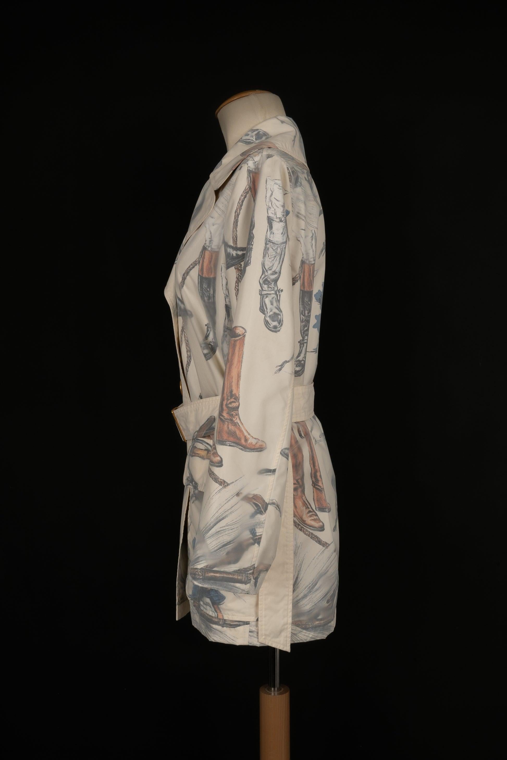 Hermes -  (Made in France) Polyamide and silk jacket illustrated with the 
