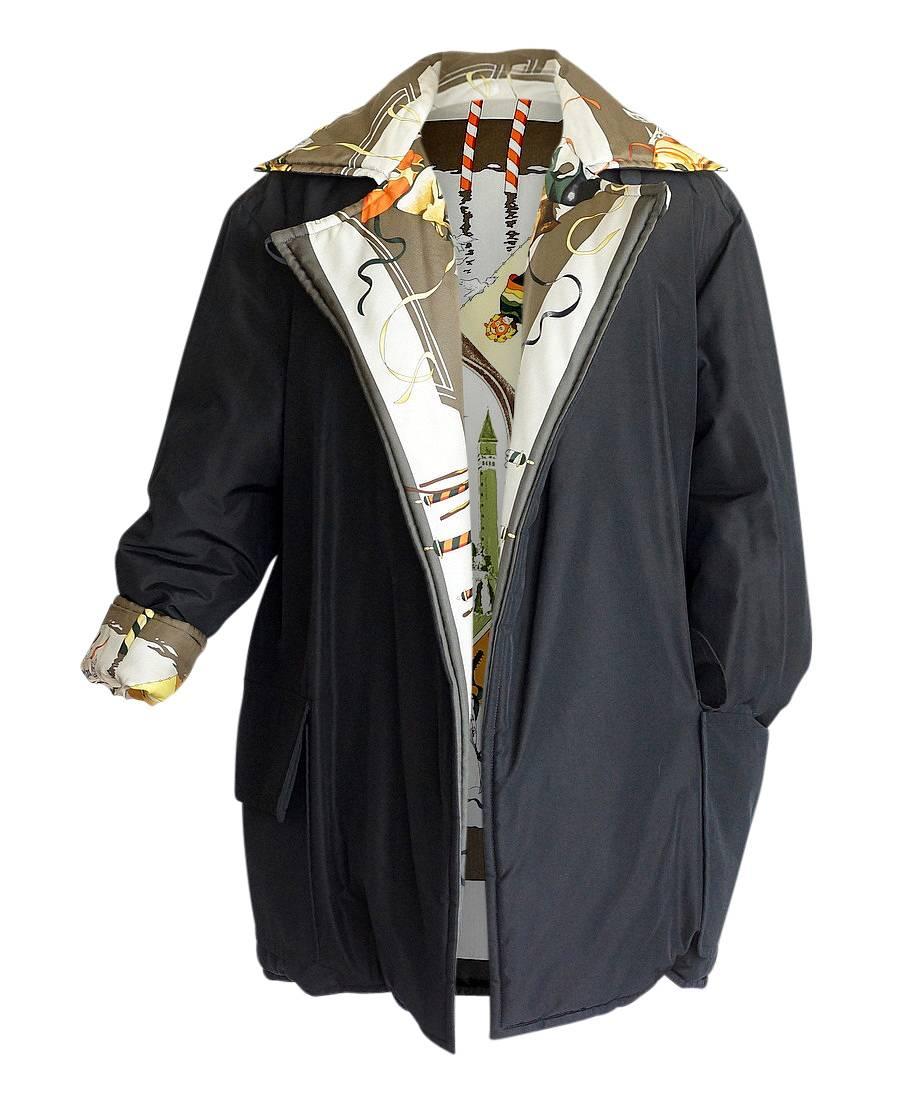 Hermès - Veste imprimée écharpe réversible Le Carnavale de Venise, taille 36, taille 4 à 6 Bon état - En vente à Miami, FL