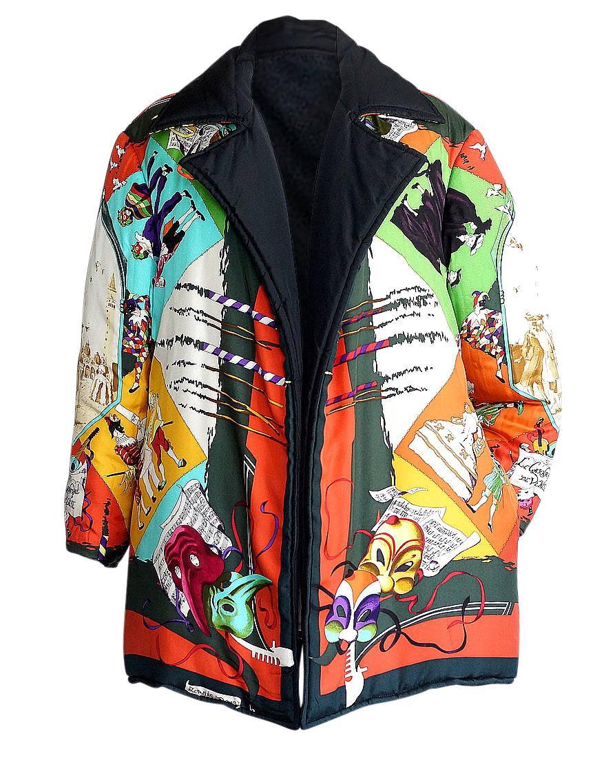 Hermes Vintage Jacket Le Carnavale de Venise Reversible Scarf Print 36 / 6  For Sale 1