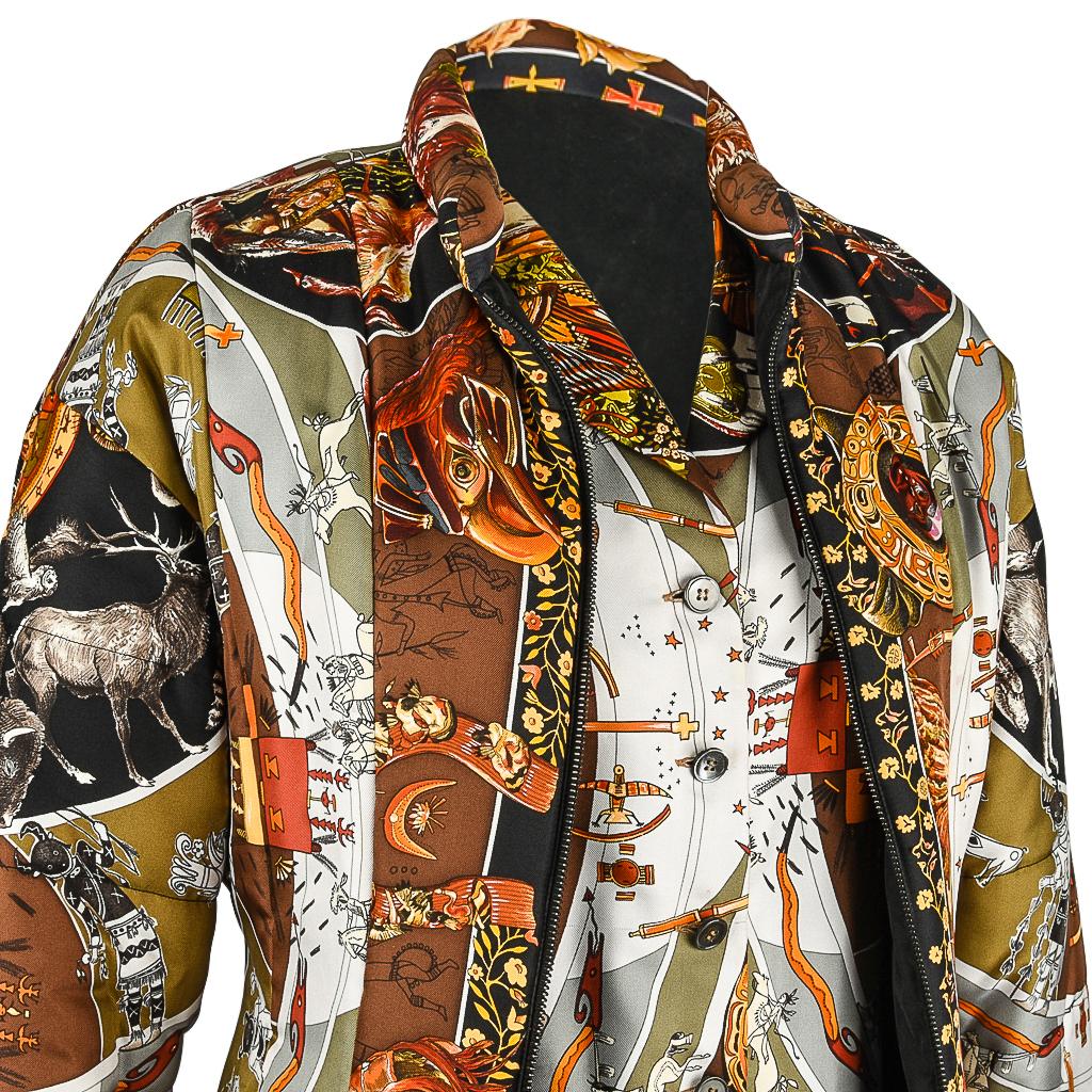 Hermes Jacket Les Mythologies des Hommes Rouges Reversible Scarf Print XS For Sale 12