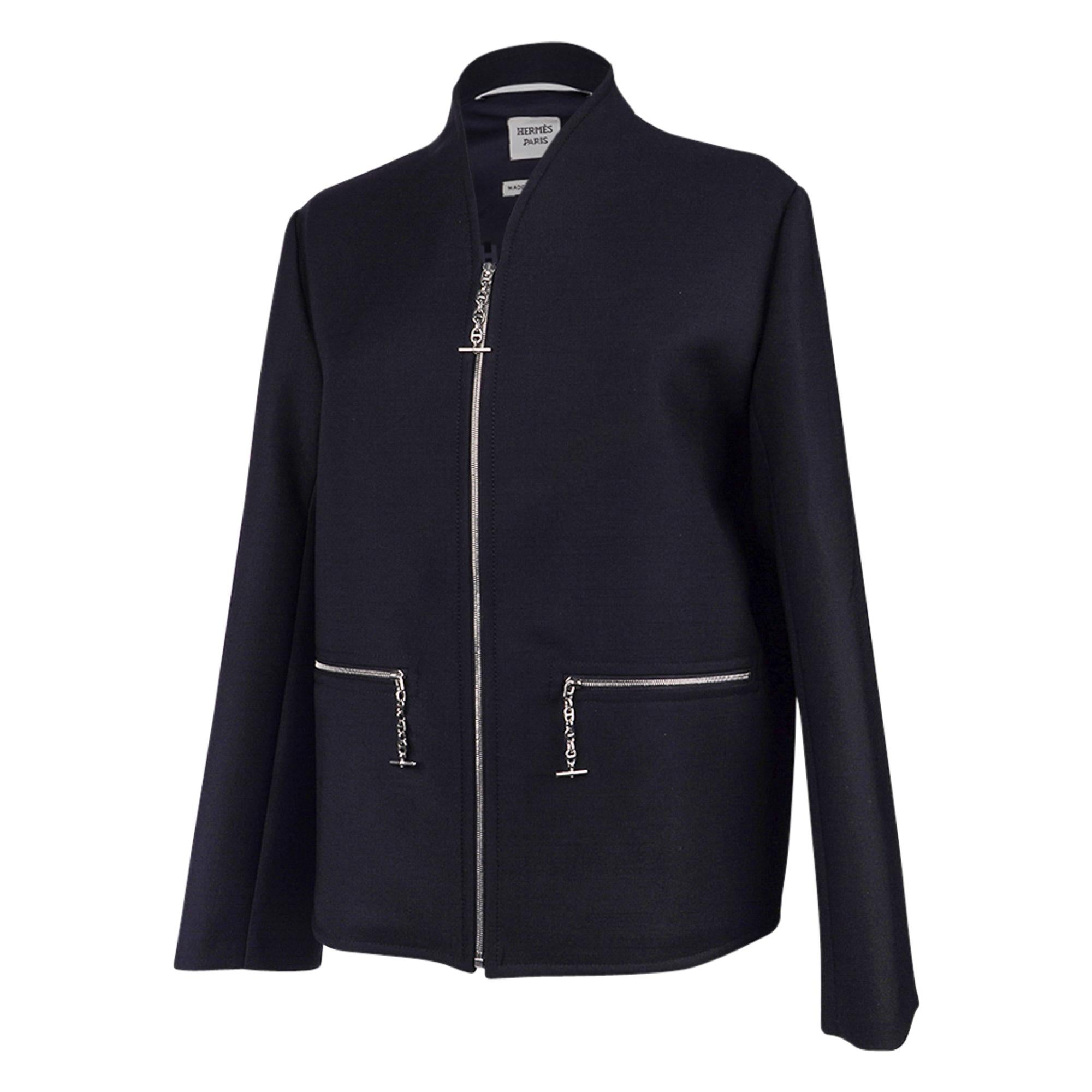 Hermès Jacke Marine mit Kette d''Ancre Reißverschlussgriffe 38 / 6 Neu mit Etikett (Schwarz) im Angebot