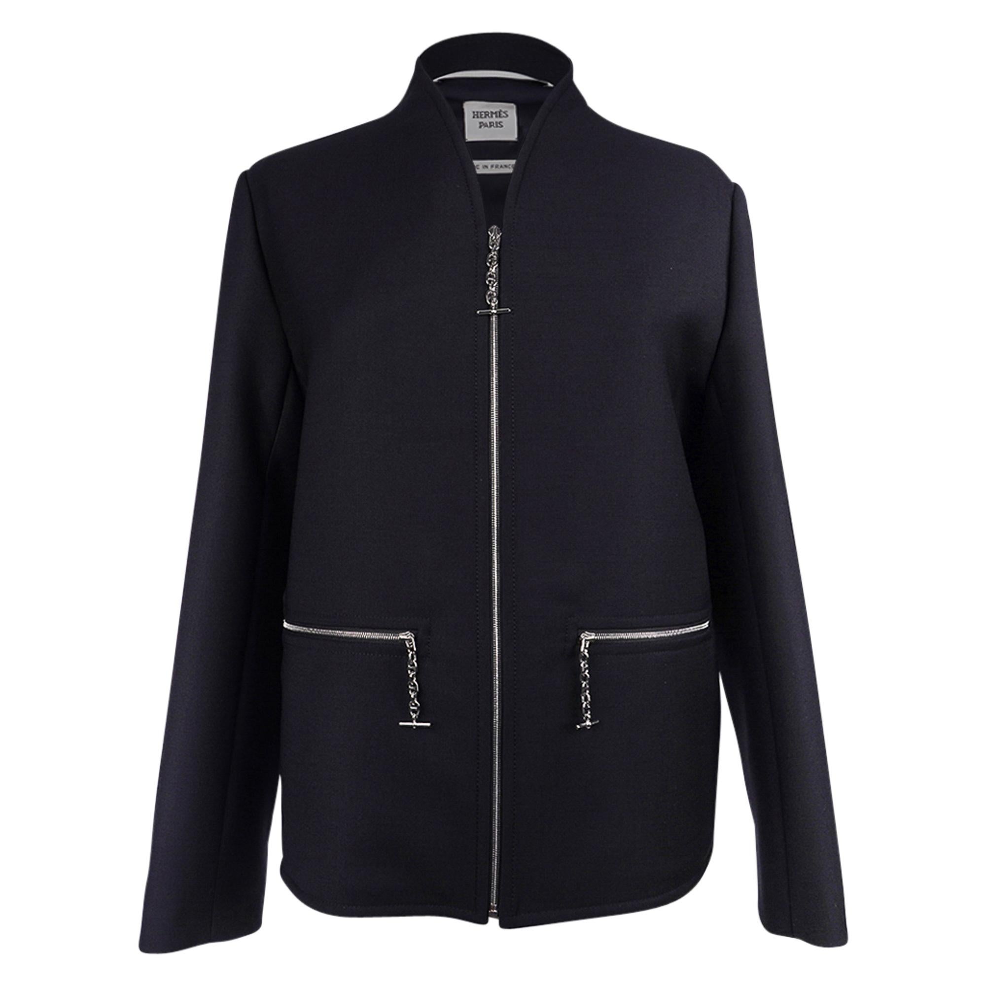 Hermès Jacke Marine mit Kette d''Ancre Reißverschlussgriffe 38 / 6 Neu mit Etikett im Angebot