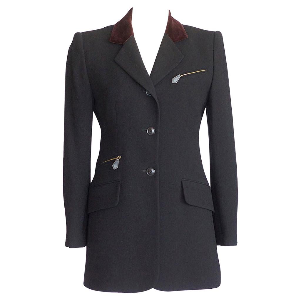 Hermes Jacket Riding Influence Zipper Pockets Velvet Collar Vintage 6