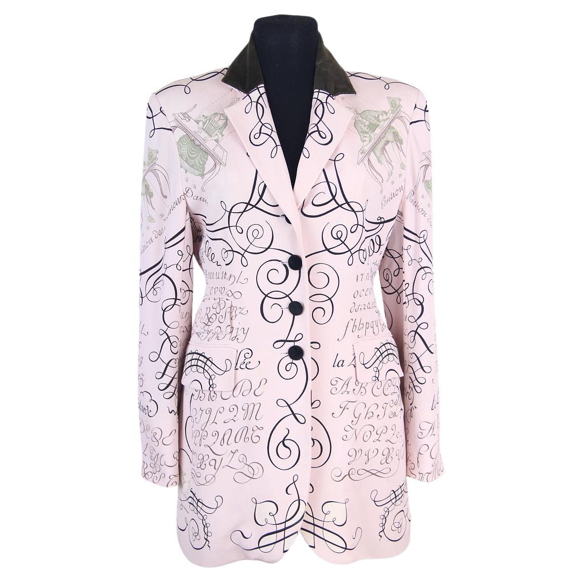 Hermes Jacket Vintage L’Art D’Ecrire Silk Print For Sale