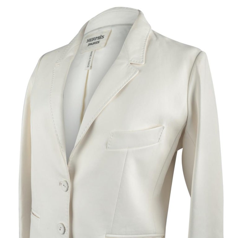 Hermes Jacket Winter White Leather 38 / 6 at 1stDibs | hermes white coat