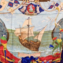 Hermes Jacquard Silk Scarf Christophe Colomb Decouvre l’Amerique