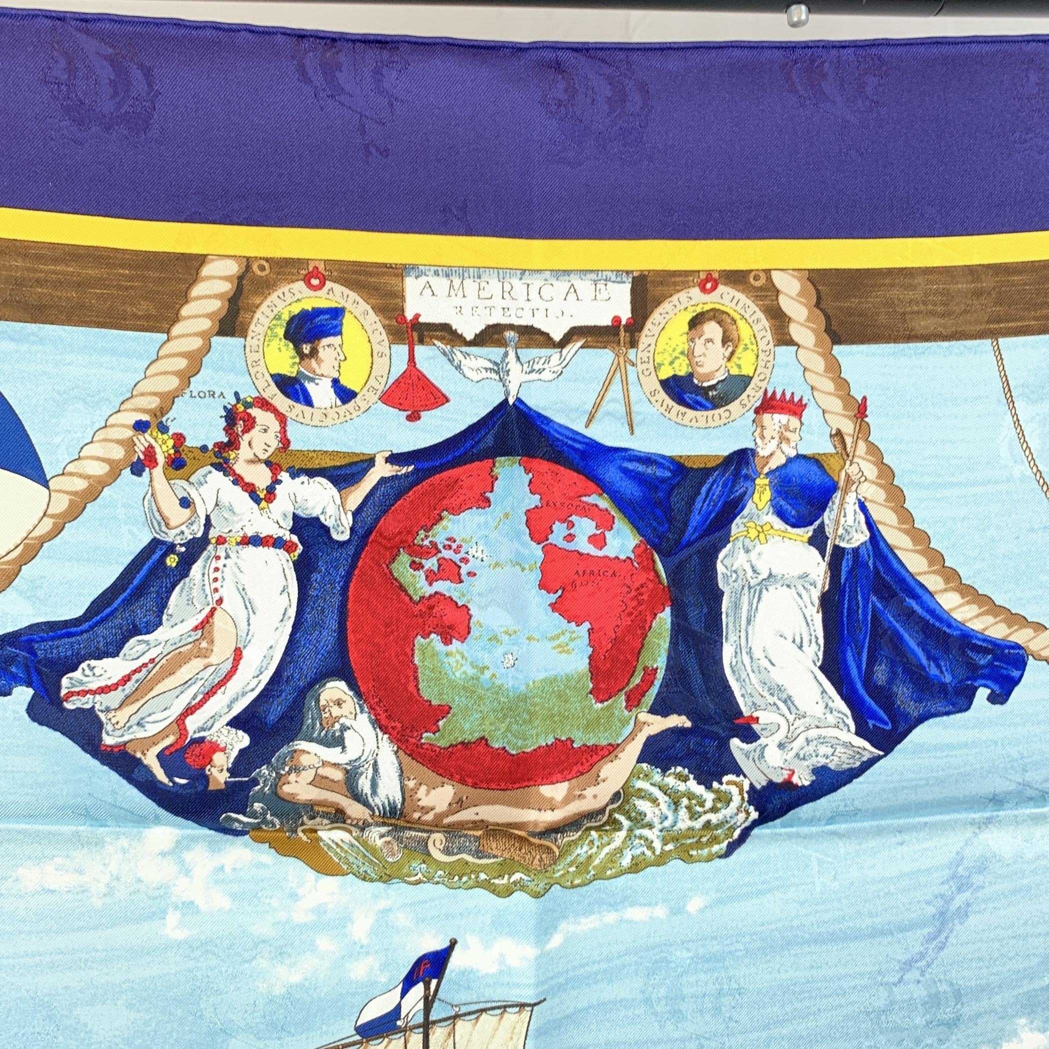 Women's Hermes Jacquard Silk Scarf Christophe Colomb Decouvre l’Amerique
